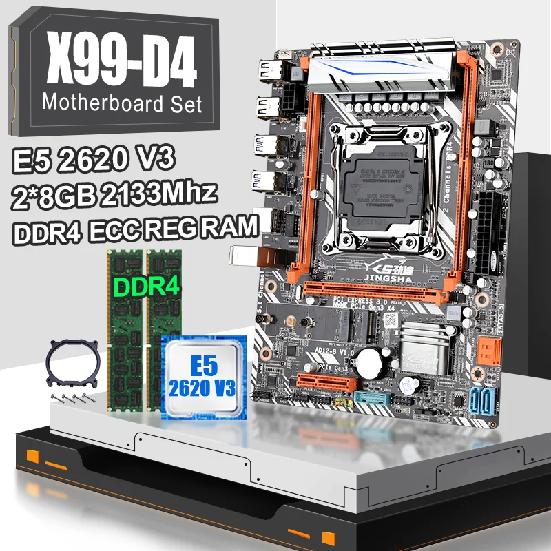 Online X99D4 Lga 2011-v3 Motherboard Set Mit E5 2620V3 6 Core 85W LGA 2011-3 CPU Und 2 Stücke 8GB 2133MHZ ECC REG Speicher