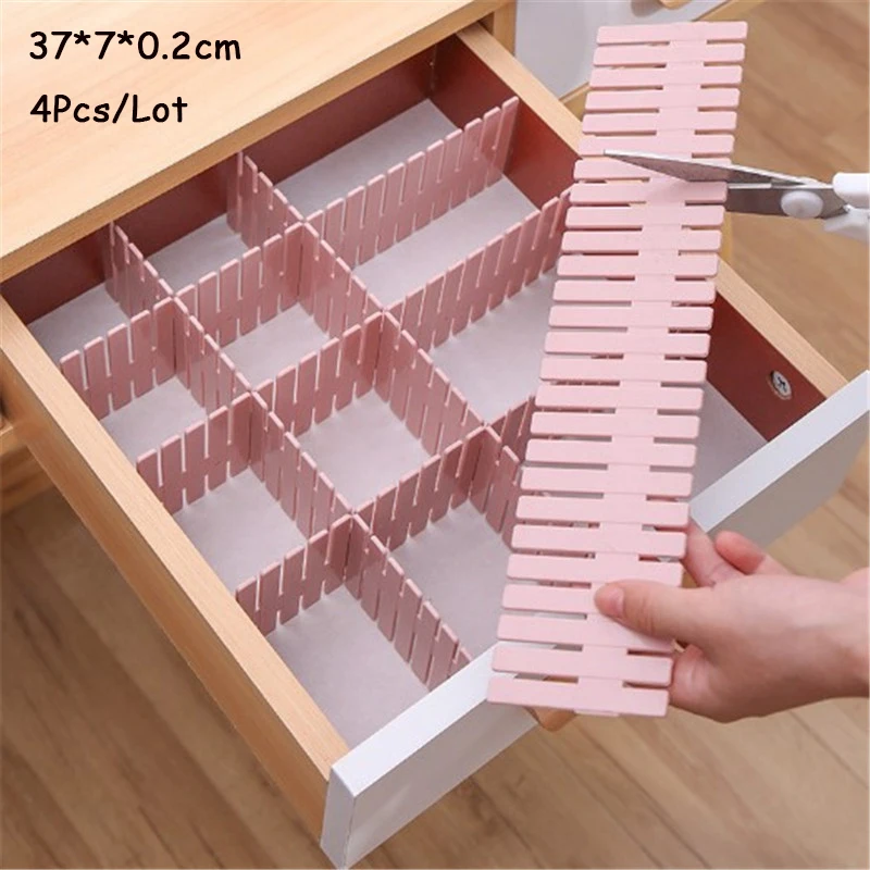

4Pcs Drawer Division Board Adjustable Drawer Divider DIY Storage Shelves Household Free Combination Partition Board