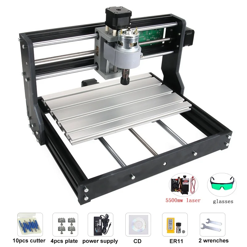 5500mw laser 3018 ЧПУ Pro с ER11 GRBL Diy мини-станок, 3 оси pcb фрезерный станок, деревообрабатывающий станок 7 Вт лазерная гравировка, с автономным контроллером - Цвет: 5500mw laser