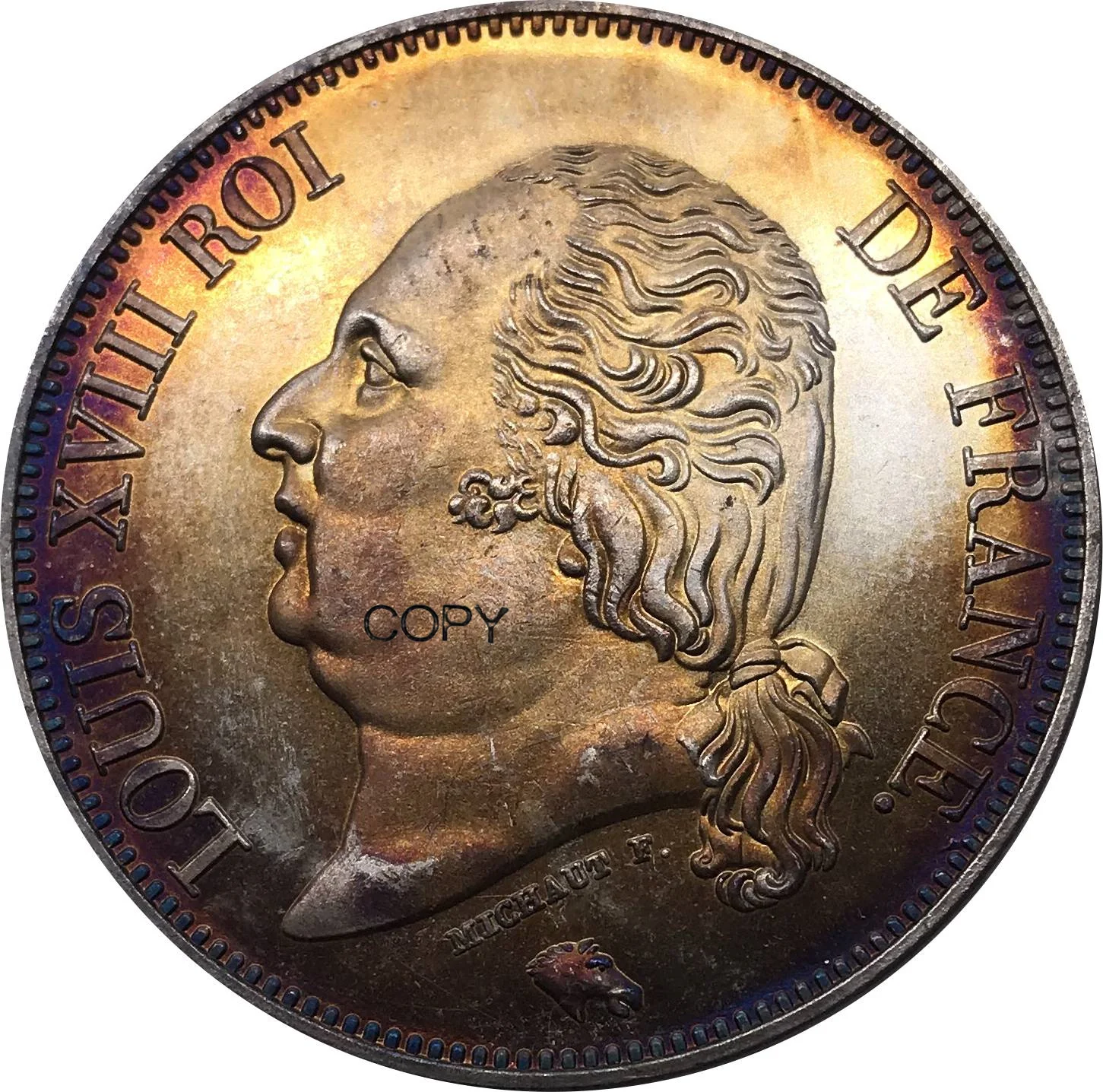 Монета с надписью Edge France 1817 А 5 франков-Луис 18-луис головой металлическая
