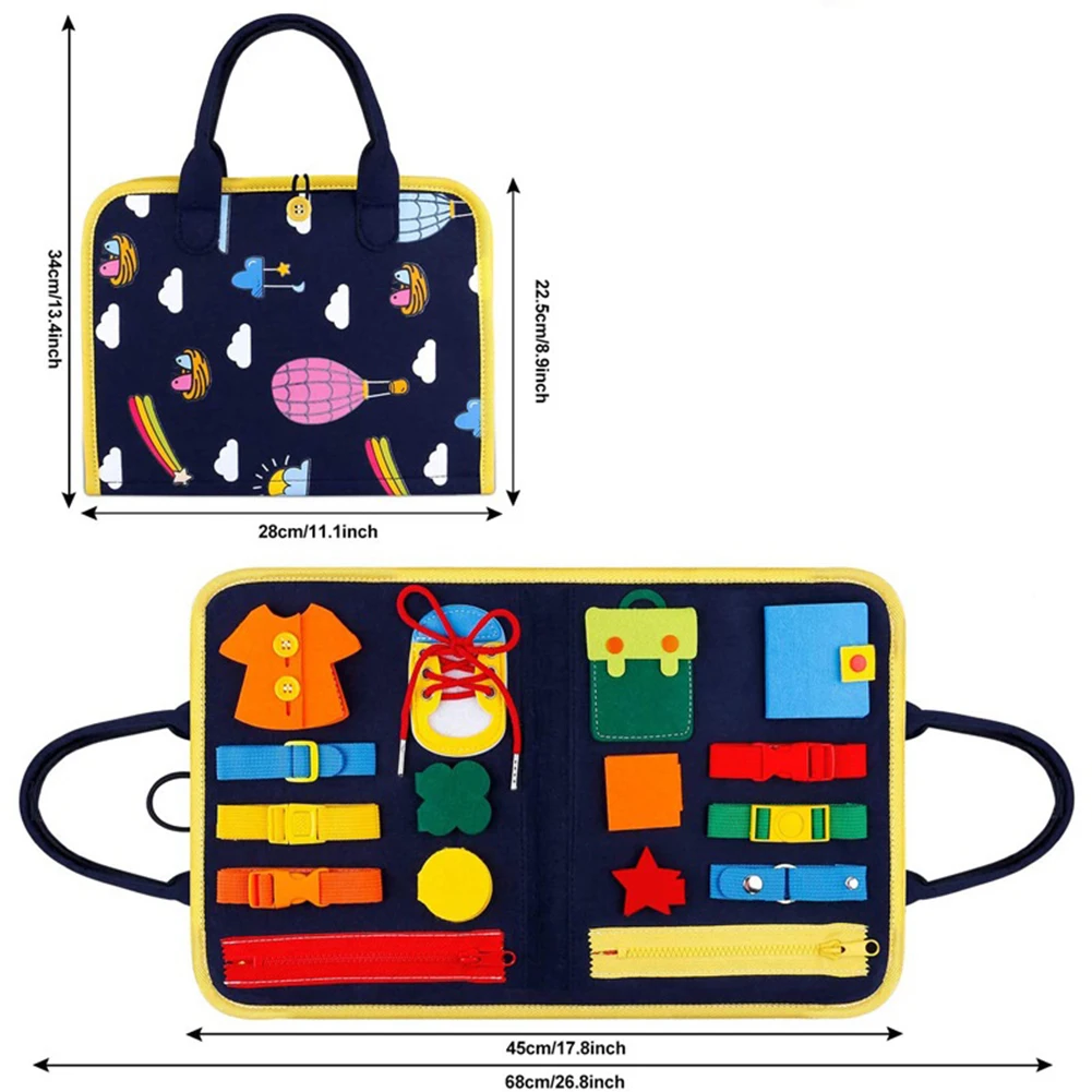 

Portable Folding Felt Cloth Busy Board Zipper Buckle Bag Self-care Skill Learning Kid Motor Sensory Training Enlighten Toy