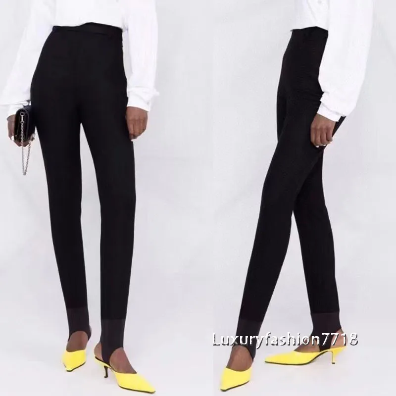 

2021 High end fashion new style trousers clothes Triangle mark brand long Stretch slim Leggings high waist casual woman pants