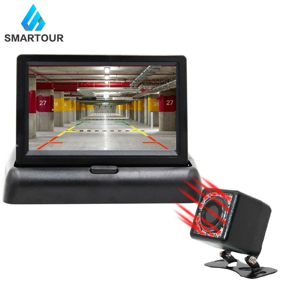 Display 12IR camera Smartour Система помощи при парковке 4," TFT складной цветной ЖК-дисплей заднего вида 2 в 1 HD монитор заднего вида камера заднего вида - Название цвета: Display 12IR camera