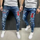 Джинсы мужские рваные узкие джинсовые брюки мужские хип-хоп джинсовые брюки для улицы и досуга Harlan мотоциклетные рваные джинсы мужские 2021