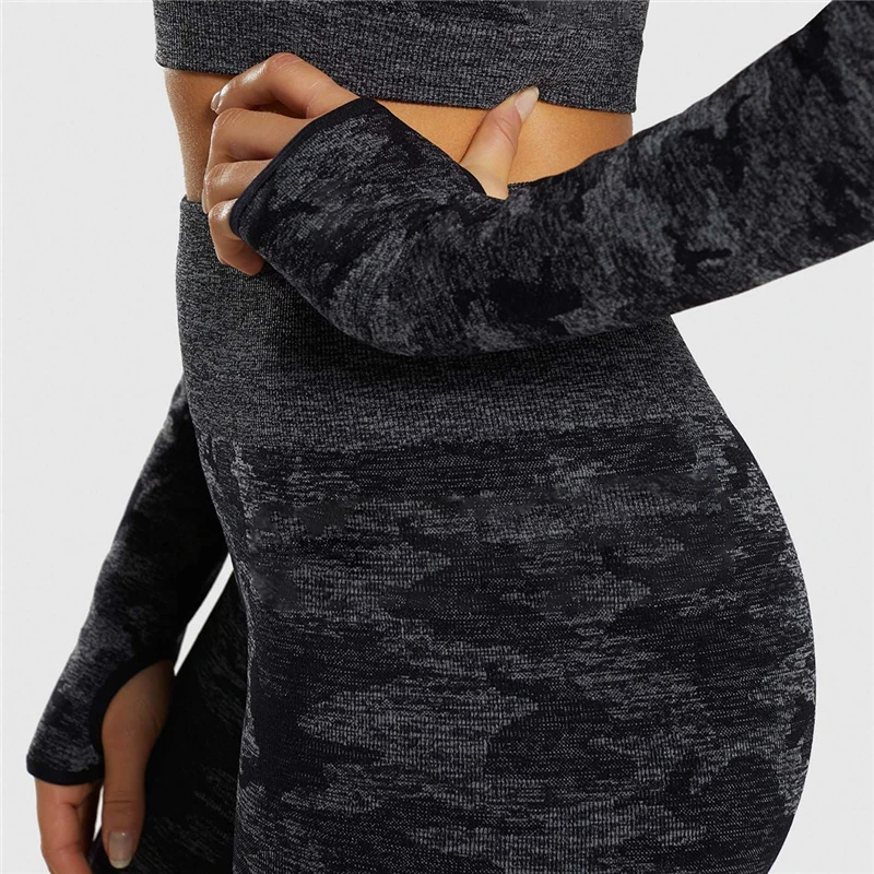 Камуфляжный бесшовный комплект для йоги спортивная одежда Женский из двух