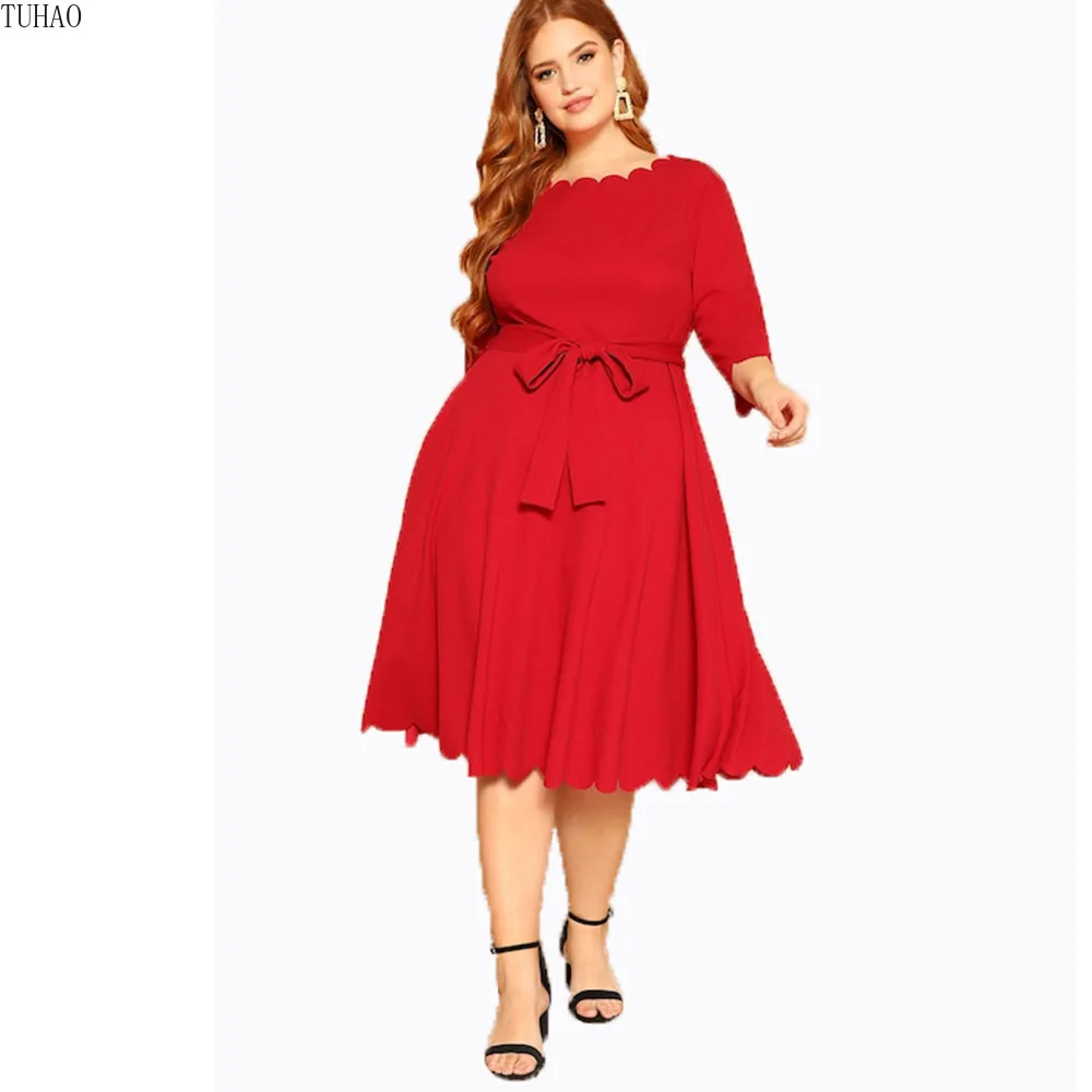 Женские офисные платья TUHAO однотонные красные шифоновые женский пояс
