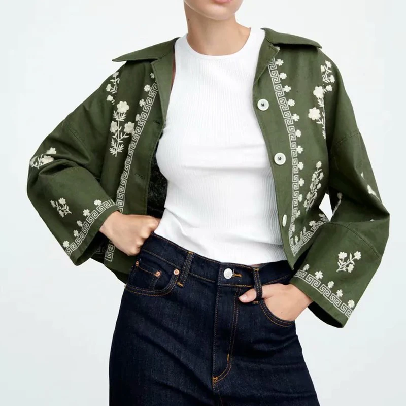 

Женская льняная рубашка с вышивкой Za, Свободная Повседневная Блузка с отложным воротником и длинным рукавом, шикарные топы, осень 2021