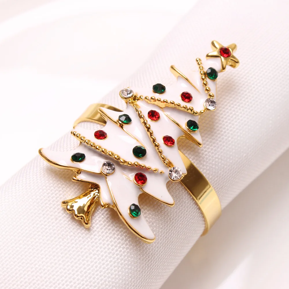 

Dripping White Christmas Tree Napkin Buckle Serviette Rings Napkin Holder West Dinner Towel Napkin Ring Party Decoration 12pcs