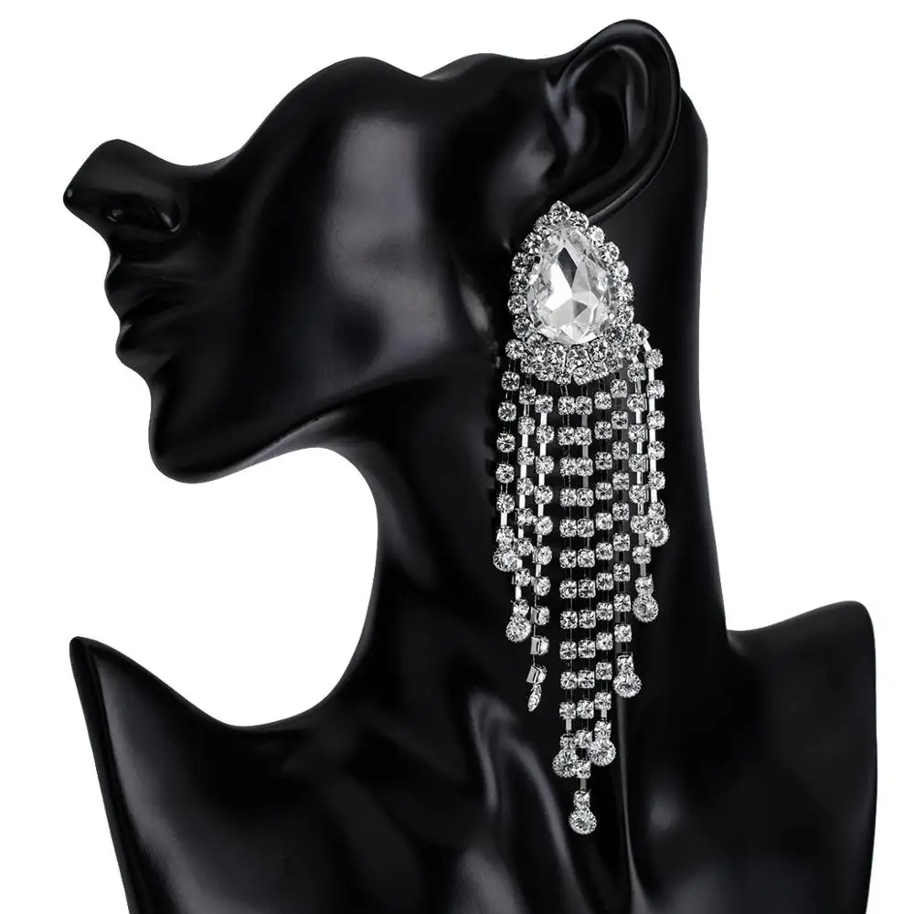 Роскошные блестящие стеклянные стразы подвеска серьги для женщин модные