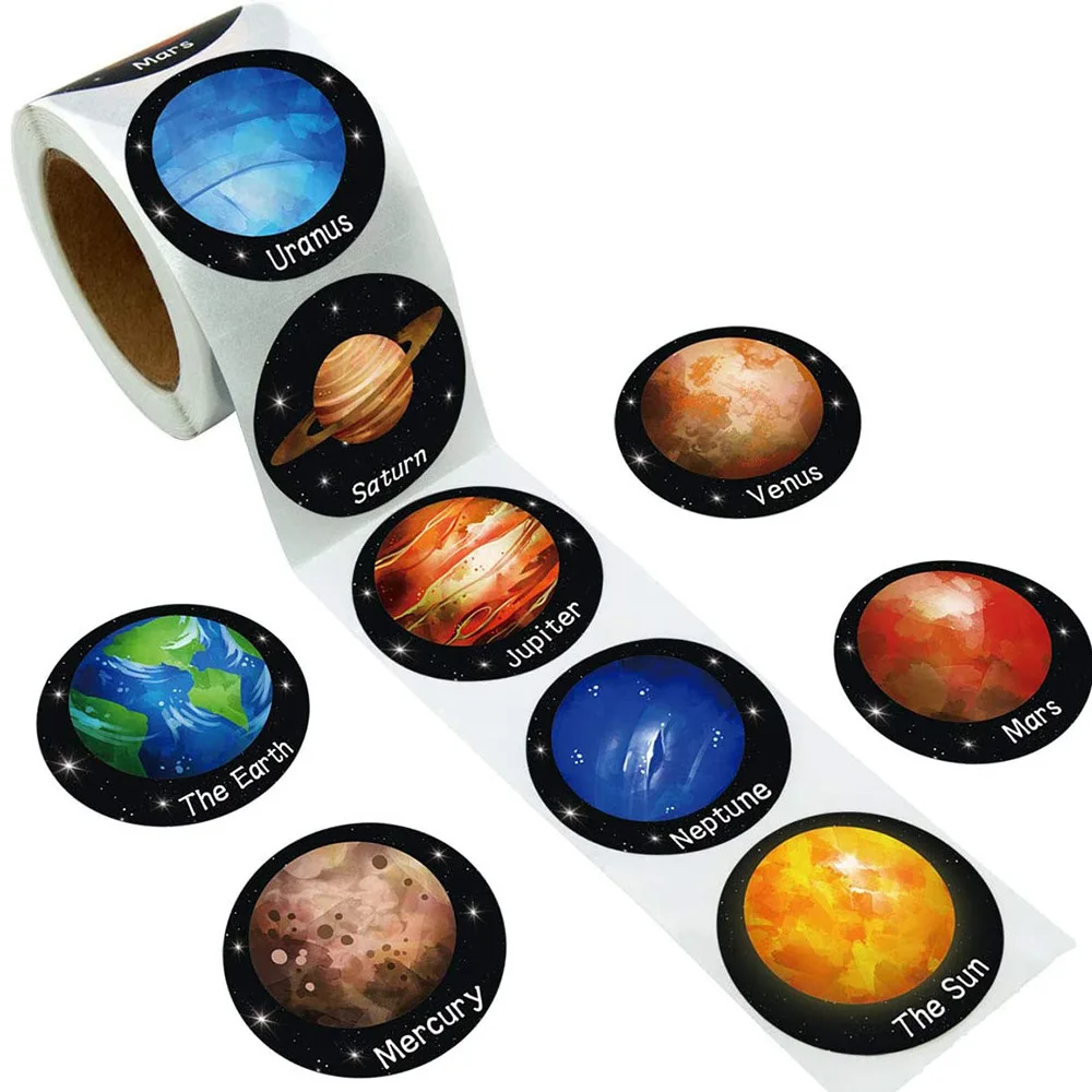

100-500 Pcs Round Universe Outer Space Stickers Solar System Earth Mars Jupiter Planet DIY Sealing Party Decals Stationery Toy