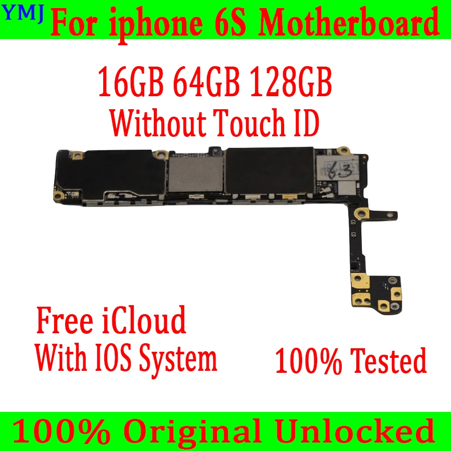 

16GB 64GB 128GB For iphone 6S 4.7inch Motherboard Original unlocked Free icloud Logic board With/NO Touch ID Mainboard 100% Test