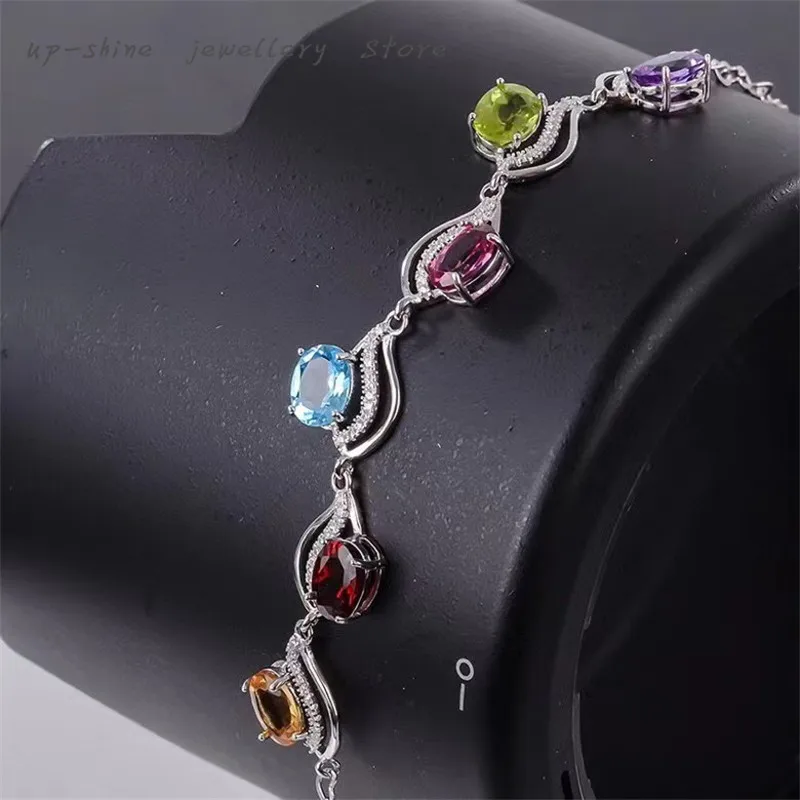 Новый браслет из натуральных драгоценных камней инкрустированный серебром 925