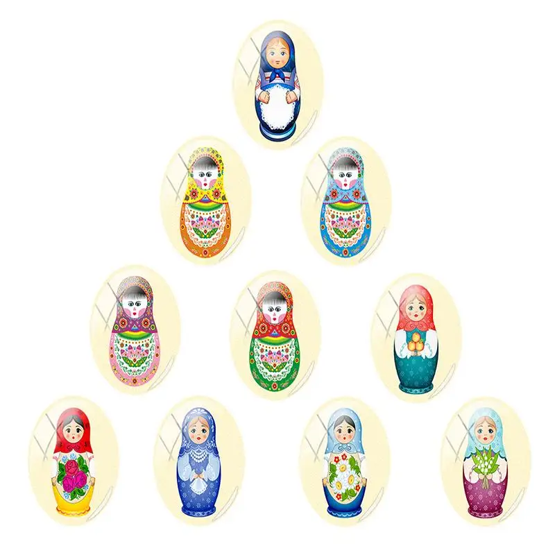 

JWEIJIAO Cute Russian Doll Oval Glass Cabochon Clear Cameo Glass Cabochons Tray Pendant Cover Clear Glass Pendant 10pcs/lot RU45