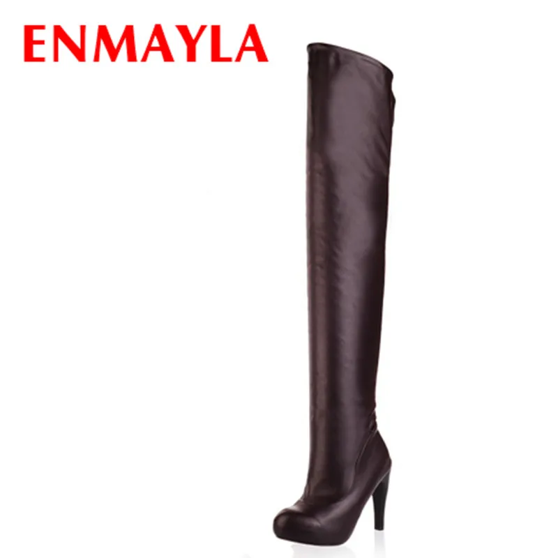 

ENMAYLA 3 colors new over knee high boots high heel shoes winter fashion sexy warm white long women pu leather Motorcycle boots