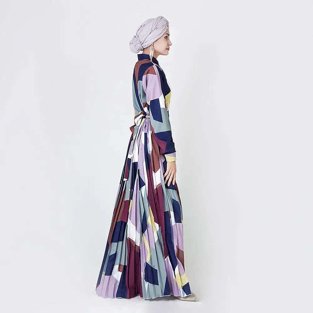 Женское длинное платье Дубай Abaya макси кафтан с модным мусульманским принтом