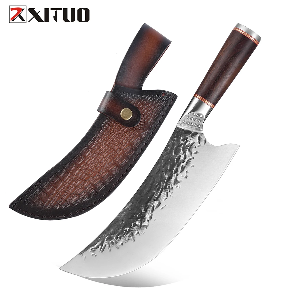 XITUO 8 Inch Butcher Knife High Carbon Steel Handmade Forging Kitchen Hunting Cooking Utility Knives Meat  Vegetable Filleting