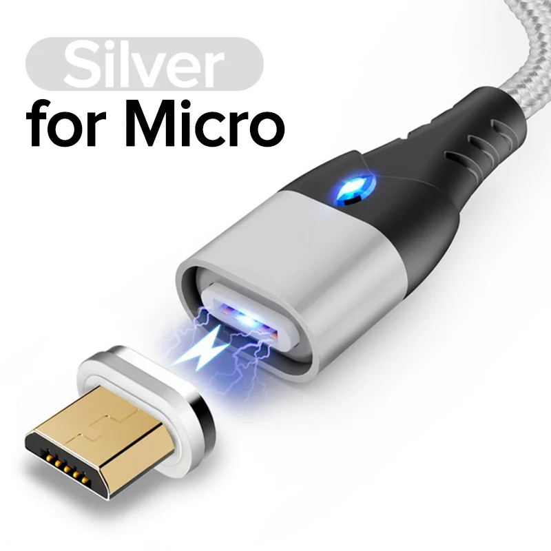 Silver 3 в 1 микро кабель 1 м 2 м 5 в 3 А Быстрая зарядка Магнитный USB шнур для samsung S5 S6 S7 Edge мобильный телефон провод данных для песни htc LG - Цвет: Silver