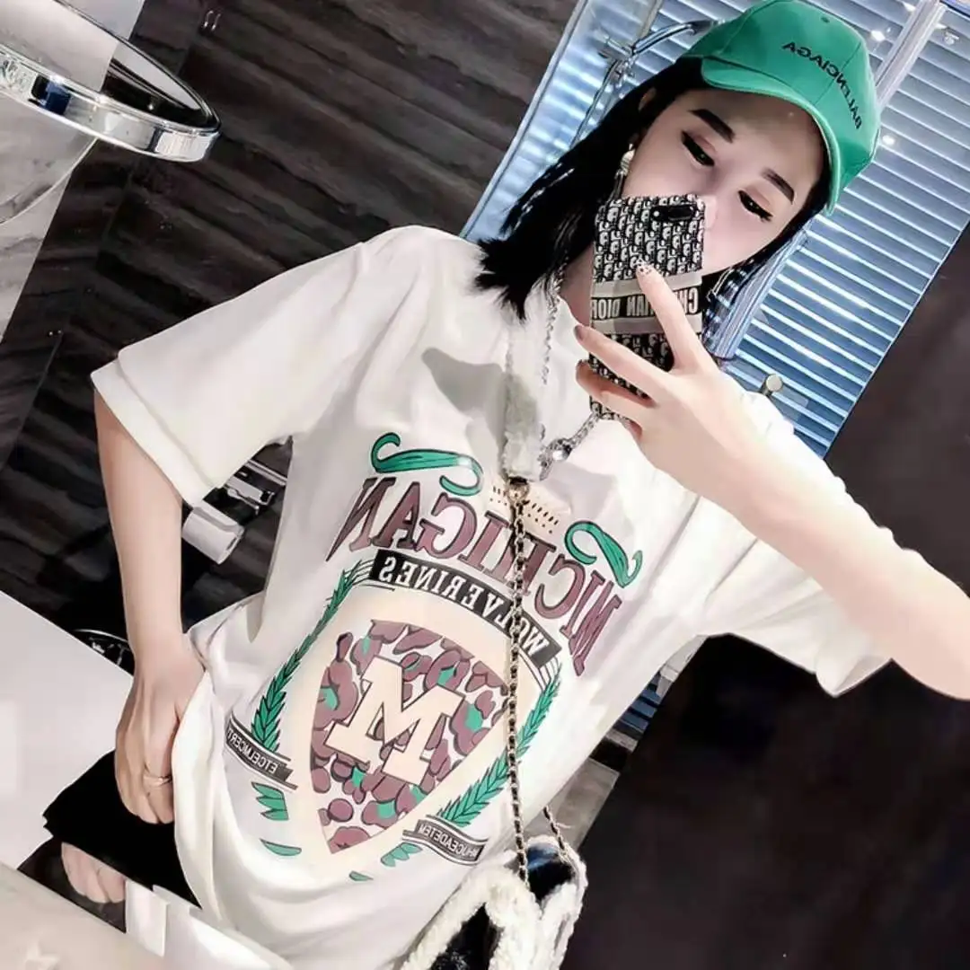 

2021 new summer short sleeve T-shirt women loose slim letter printing foreign style large size base shirt clothes tide