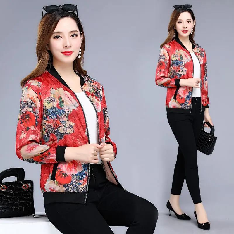 Женская куртка-бомбер с цветочным принтом на молнии в стиле ретро весна 2019 летняя