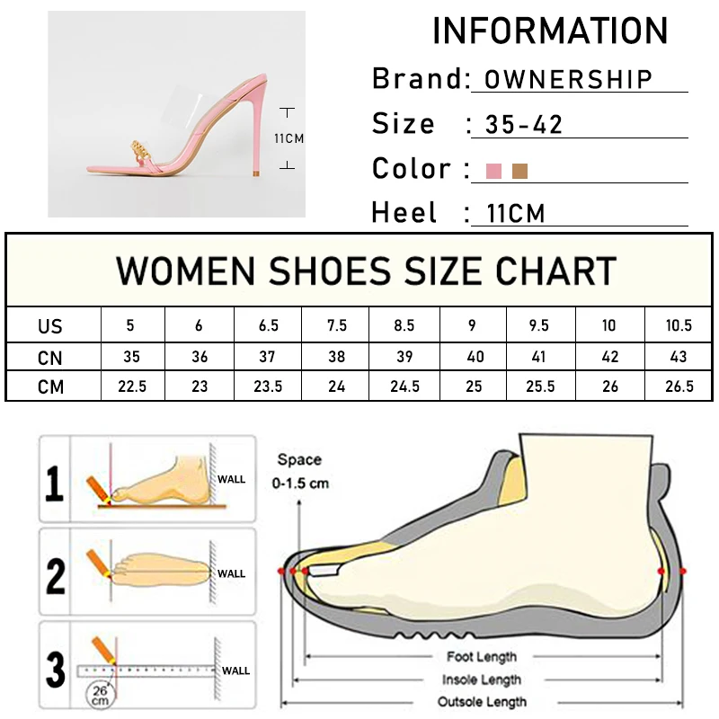 

Women Metal Chain Slippers Big Size Women's Pointed Toe Transparent High Heels Woman 2021 New Slides Ladies Pumps Female Shoes