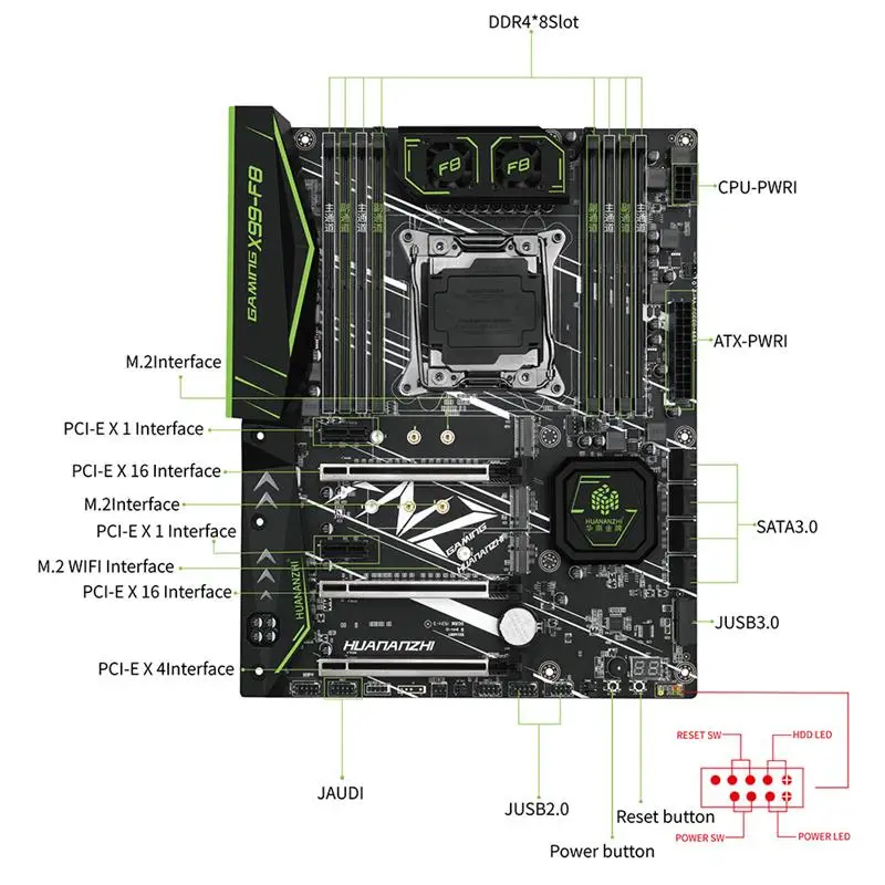 Verkaufen HUANANZHI X99 F8 X99 Motherboard Mit Intel XEON E5 2678 V3 Mit 4*8G DDR4 Nicht-ECC Speicher Combo Kit Set NVME SATA 3,0 USB 3,0