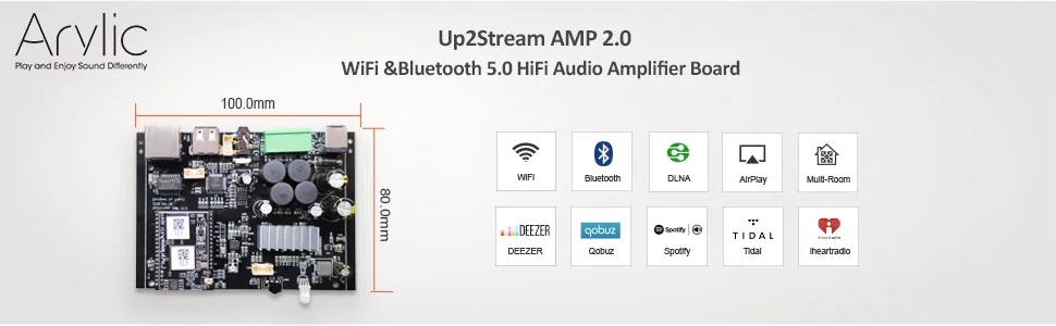 Up2stream WiFi Bluetooth 5,0 Hi-Fi стерео Класс D Цифровой мультирум аудио усилитель плата с Spotify Airplay эквалайзер бесплатное приложение