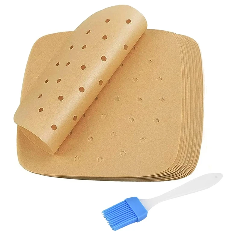 

New 200Pcs 8.5Inch Perforated Parchment Paper For Air Fryer Liners Sheets Unbleached Square Paper Baking Accessories