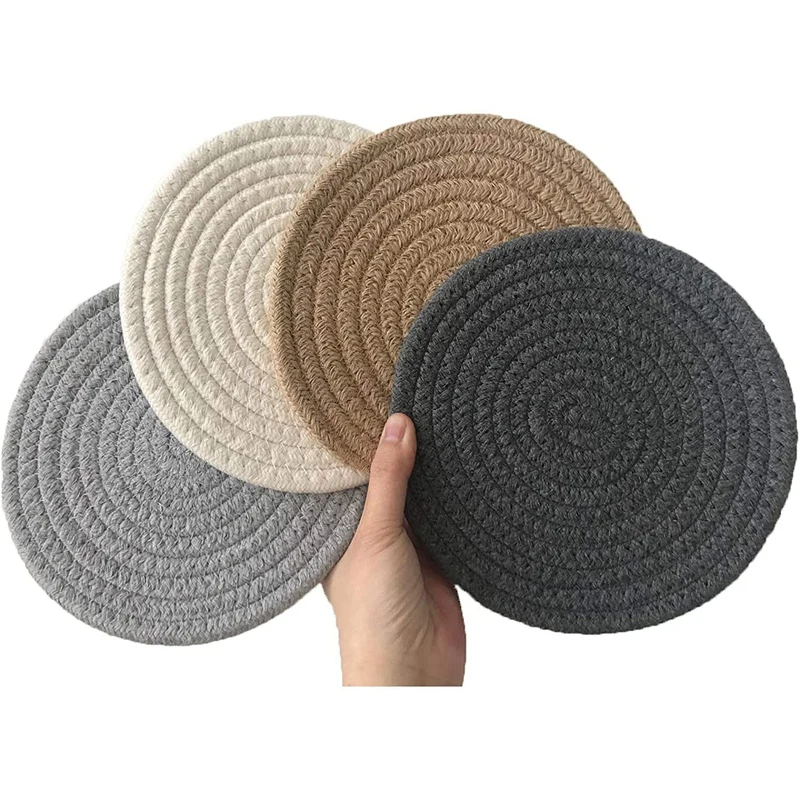 

Pot Mat Trivets Hot Pot Holder Cotton Woven Coasters Round Placemats Heat Resistant Cup Mat Spoon Rest