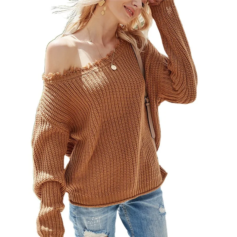 

Casual V Neck Sexy Knitted Sweaters Autumn Women Long Sleeve loose Pullover Knitted Winter Knitwear woman Sweaters Plus Size