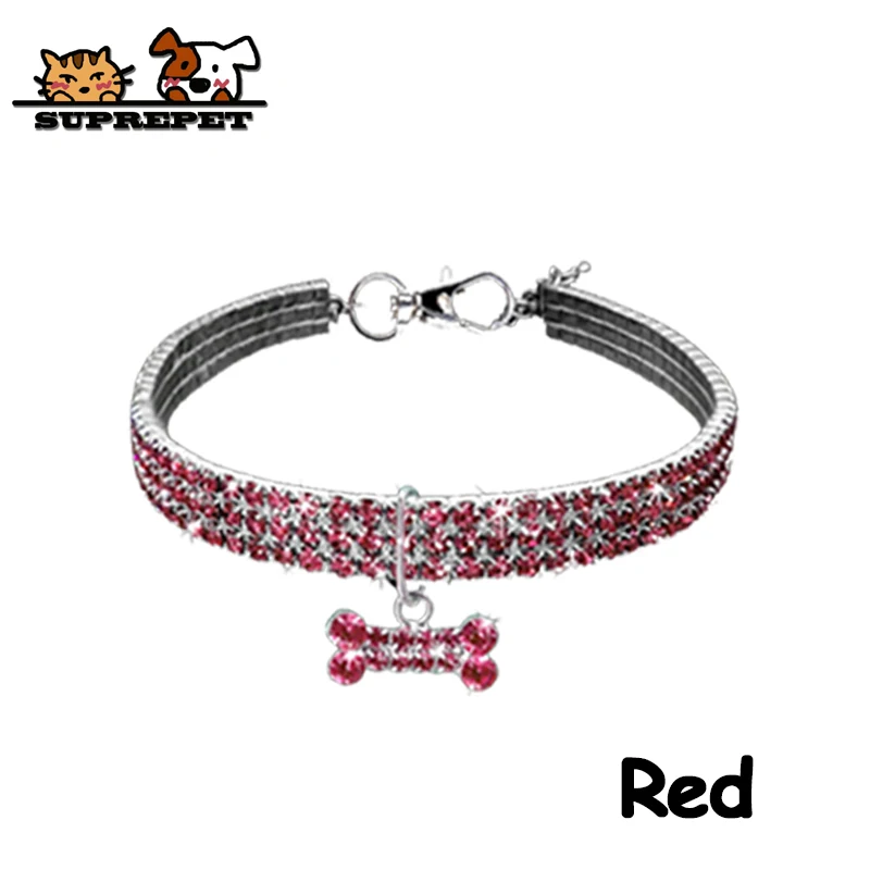 Red SUPREPET для кошек, собак, котят кристалл алмаз воротник животное ожерелье с кошкой яркие кости аксессуары регулируемые для Боди для чихуахуа - Цвет: Red