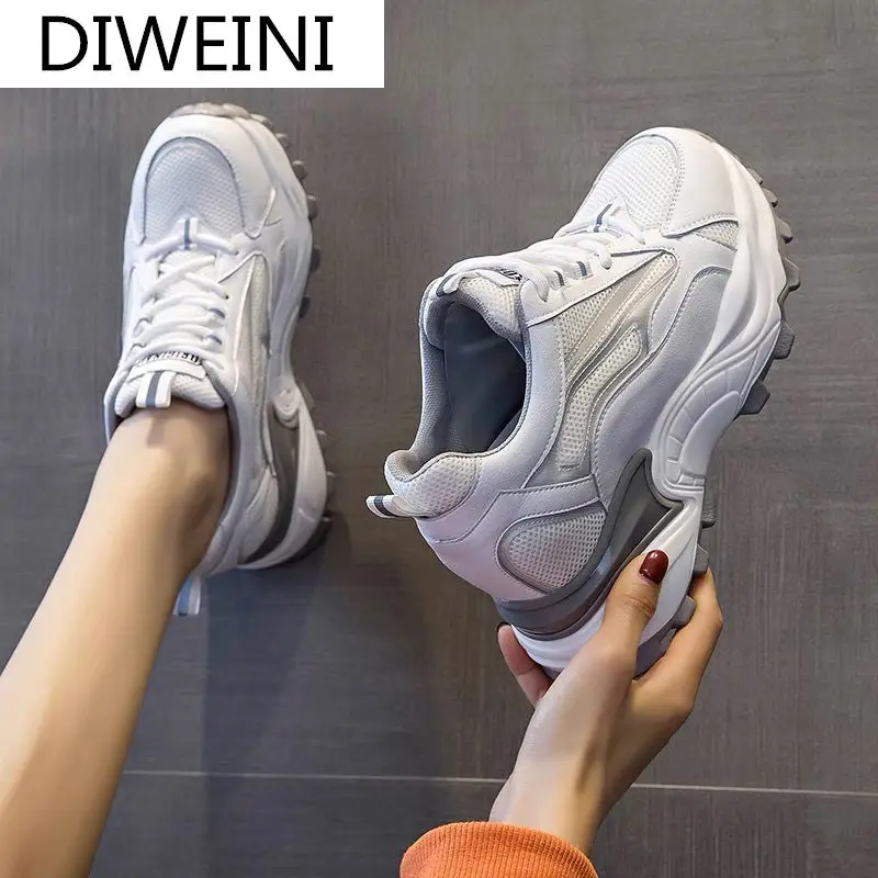 

2021 New Spring Women's Sneakers Mesh Breathable Shoes Women Lace Up Platform Wedge Casual Shoes Internal Increase Women Shoes