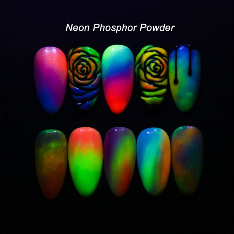 Флуоресцентная пудра для маникюра и дизайна ногтей 1 баночка неон фосфор