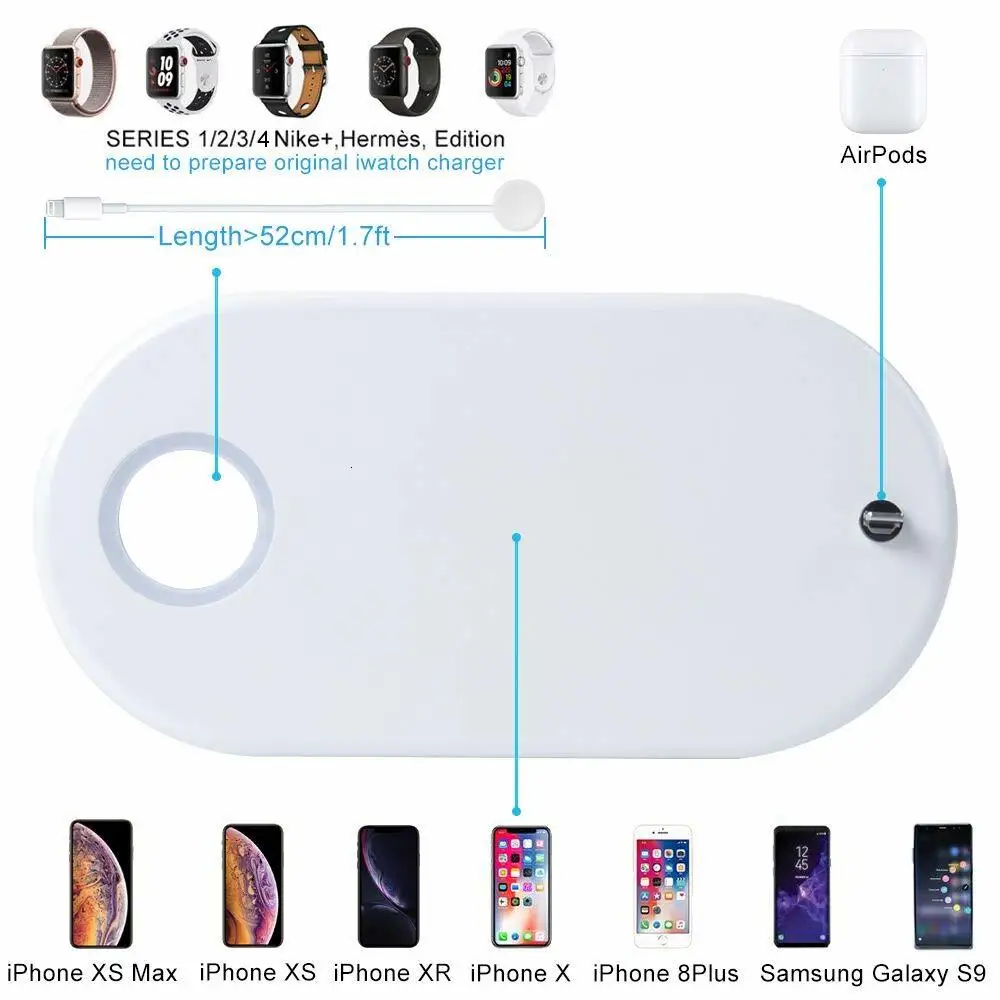 Qi Беспроводное зарядное устройство для iPhone 11 Pro XS Max XR X Watch iWatch 5 4 3 AirPods 2 зарядная док-станция 3 в 1 зарядное устройство для смартфона