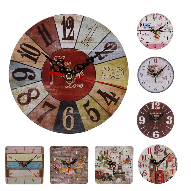 

Creative Vintage Wall Clock Sitting Room Clock Imitation Wood Clock Bedroom Indoor Decor (Not Included Battery)