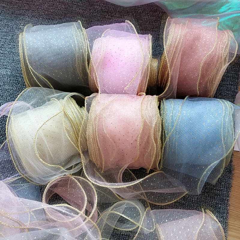 Лента из мягкой сетчатой ткани с золотыми краями 8 см х 20 м | Дом и сад