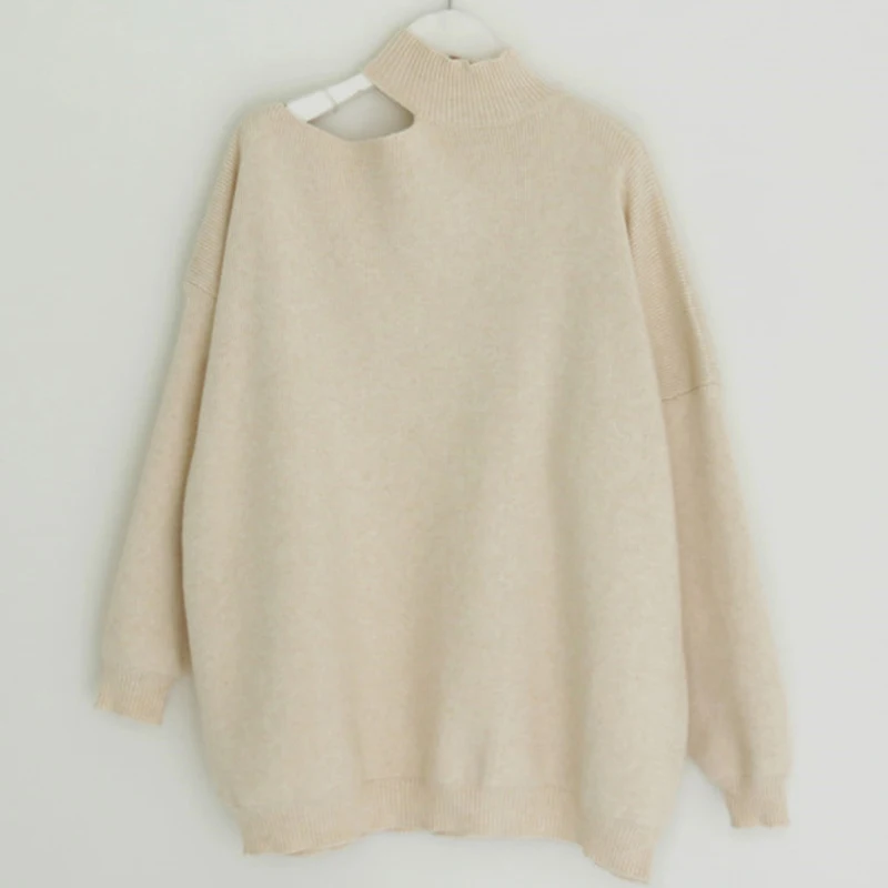 

Fashion One-shoulder Women Knitted Pullovers Turtleneck Sweater Female Knitwear Autumn Winter Long Sleeve Jumpers 2020