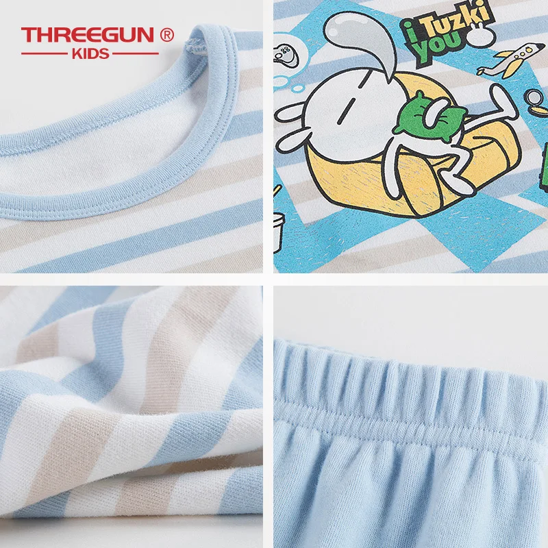 THREEGUN/детское хлопковое термобелье с кроликом-тузки теплые подштанники на осень и зиму, Супермягкие детские пижамы с рисунками для мальчиков и девочек