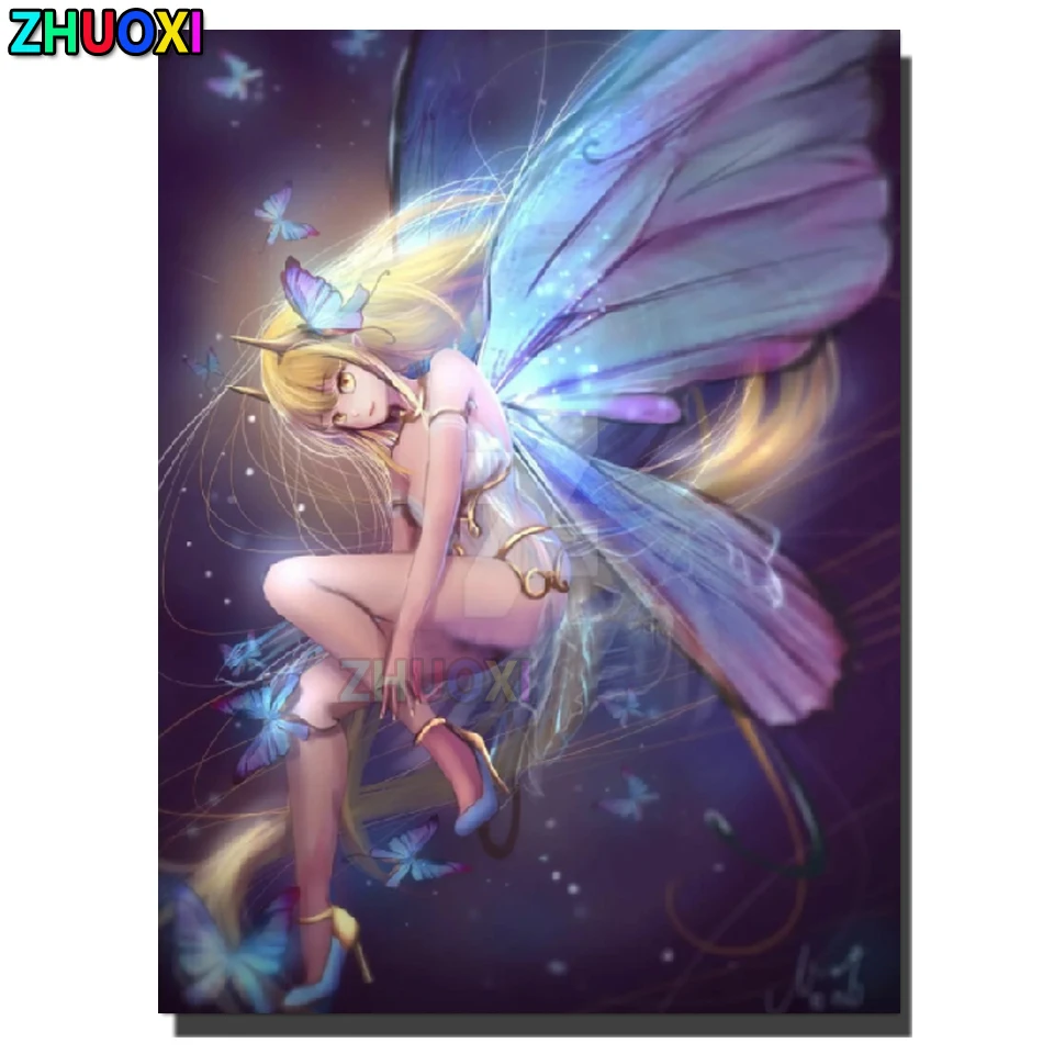 

Diamond Mosaic Set For Embroidery Cross Cartoon Butterfly Fairy 5D Diamond Painting Full Drill Portrait Needlework Home Decor