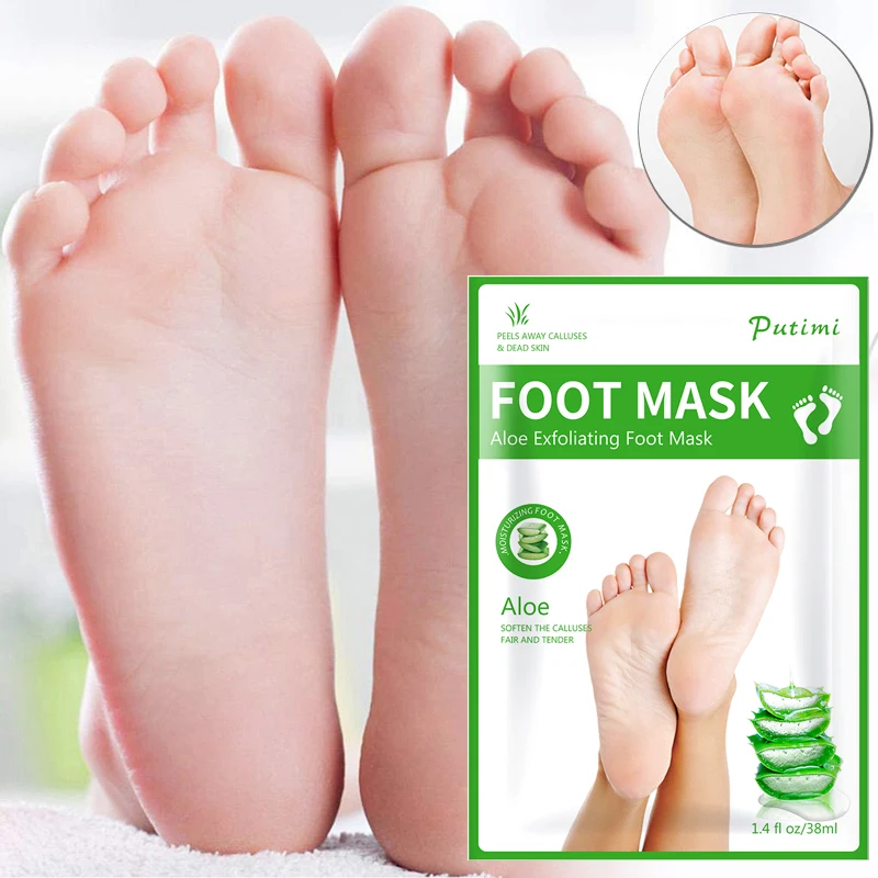 

PUTIMI 4Pair Moisturizing Whitening Foot Mask Nourish Anti-drying Foot Patch Remove Dead Skin Pedicure Socks Peeling for Heels
