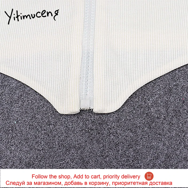 

Yitimuceng Irregular Woman Tshirts Zipper Cardigan Spring Autumn Tops for Women 2021 Plus Size V-Neck Crop Tops Fashion New