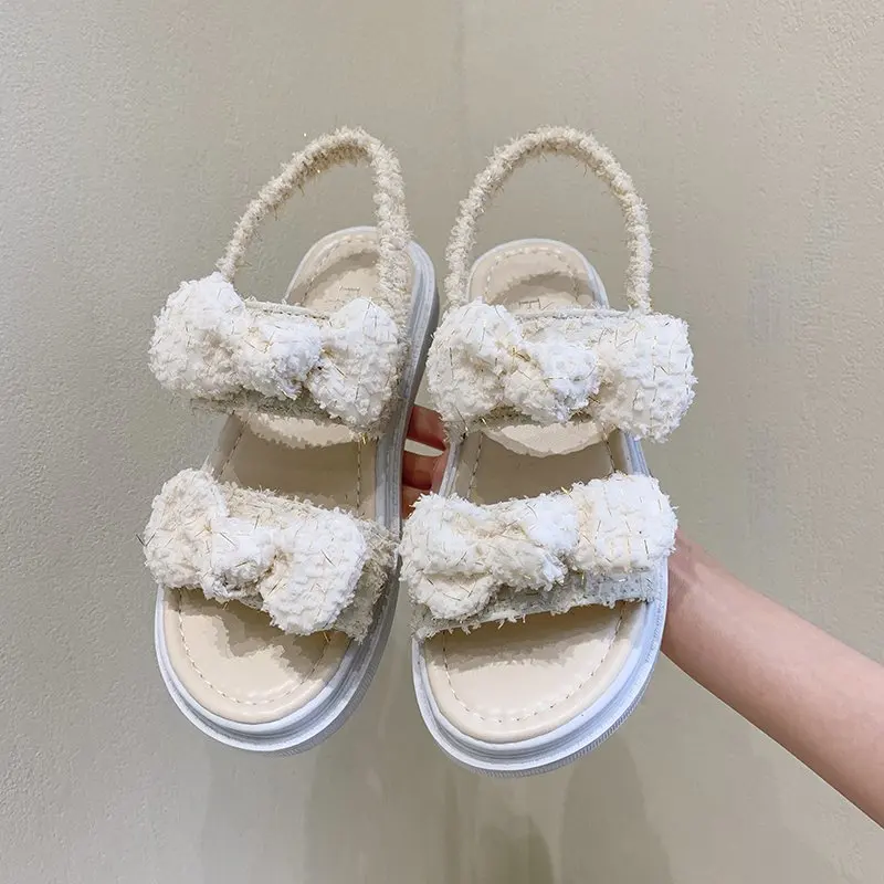 

2021 Summer Fashion Women Open Toe Vintage Sandals Soft PU Leather Flip-flops Mid Heels Beach Shoes Mujer Platform Sandalias