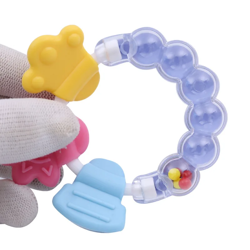 1PCS Baby Toys Silicone Rattles Newborn Baby Rattles Teether Toy Teeth Biting Babies Toddler Bed Bell Silicone Handbell Jingle