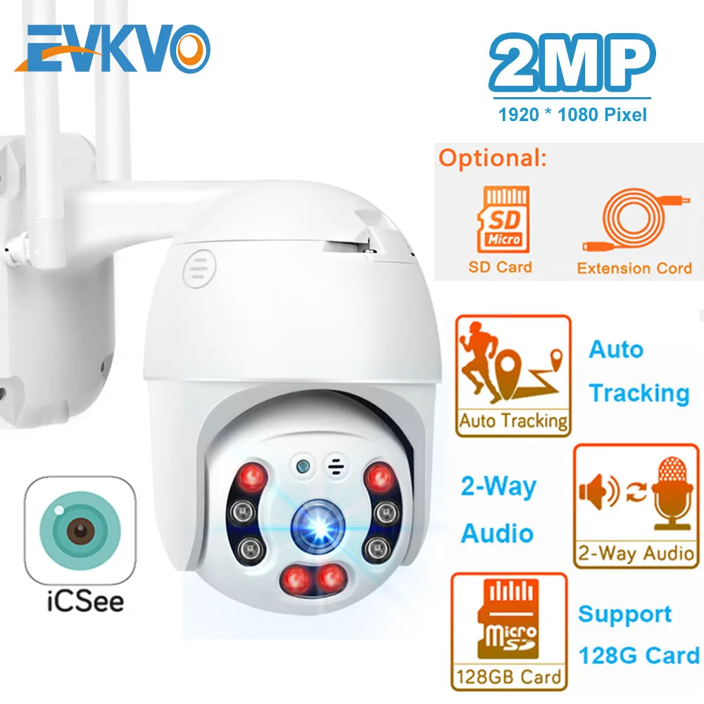 EVKVO IP Камера Wi Fi на открытом воздухе 2MP 1080P ИК Беспроводной PTZ Безопасности s Onvif H.265