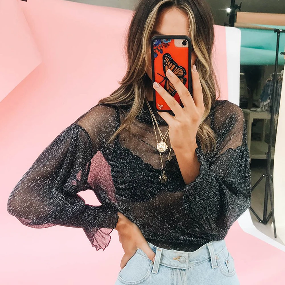 Женская прозрачная Сетчатая футболка с рисунком рыбы яркая Прозрачная Футболка