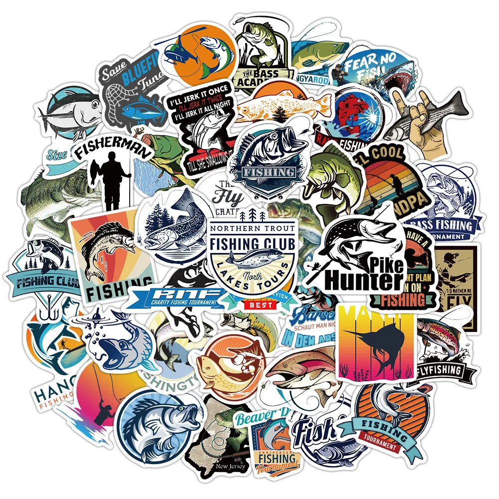 

50pcs Graffiti Stickers Waterproof Fishing Sticker For Luggage Car Guaitar Skateboard Phone Laptop Bicycle Decals Kids Toys