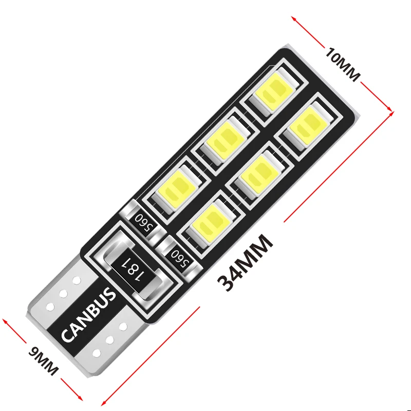 1 шт. T10 W5W Автомобильный светодиодный светильник CANBUS 12 свет 3528 SMD габаритная лампа для чтения 194 168 2825 сигнальная лампа белого цвета 12 В