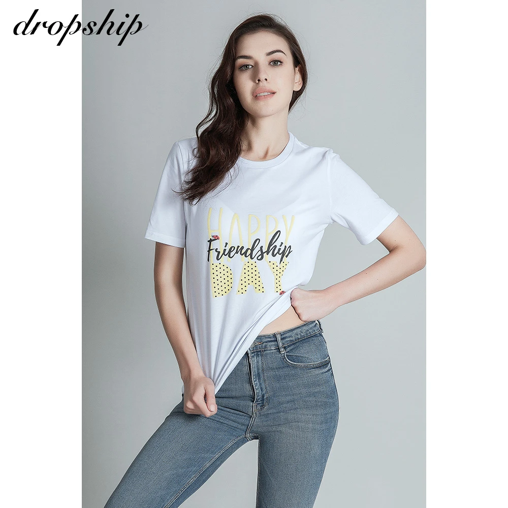 

2020 Summer Woman Tshirts Elegant Short Sleeve Casual Tops O Neck Cotton T Shirt Letter Print Tee Shirts For Women 19SS0063