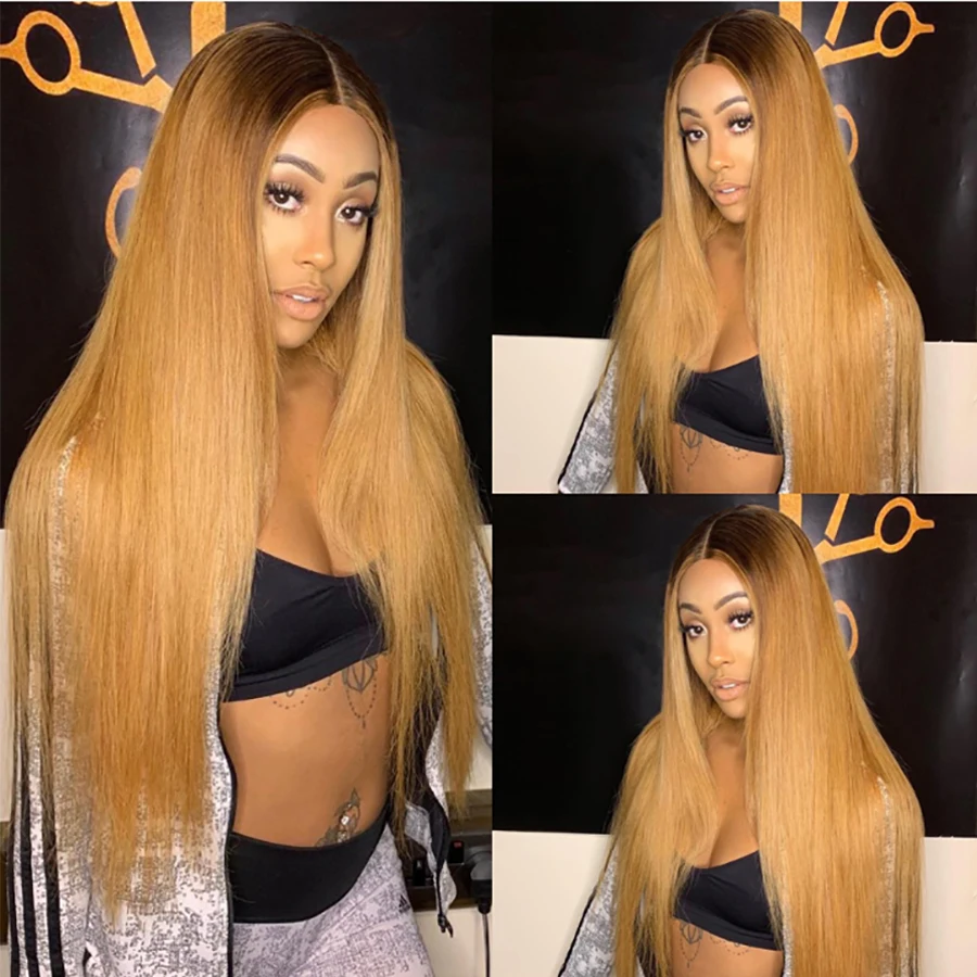 

4X4 Lace Closure Human Hair Wigs for Women 1b/27 Ombre Honey Blonde 13X4 Lace Front Wig Straight Human Hair Wig Brazilian Remy