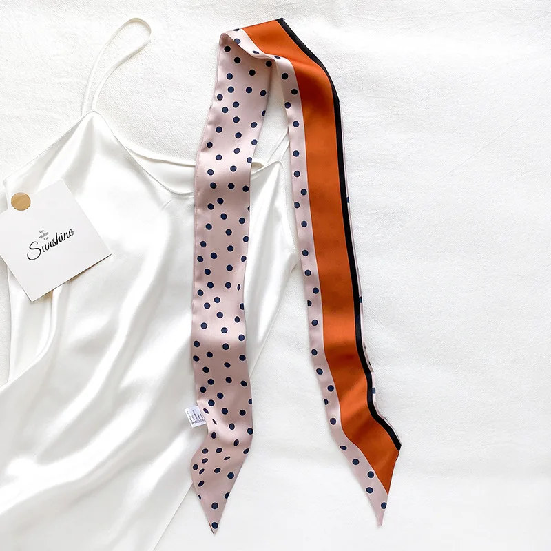 

2021 Spring New Thin Narrow Strips Sweet Dot Color Matching Silk Scarf Women Fashion Professional Scarf Tied Hair Band Scarf