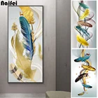 Алмазная живопись сделай сам с золотыми перьями, абстрактное искусство, алмазная вышивка, полная выкладка, круглая вышивка крестиком Стразы, домашний декор